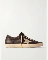 Golden Goose Sneakers in pelle con finiture in camoscio effetto consumato Super-Star Marrone