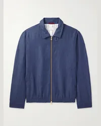 Brunello Cucinelli Bomber in misto lana e lino Blu