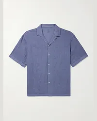 Altea Camicia in lino tinta in capo con colletto aperto Bart Blu