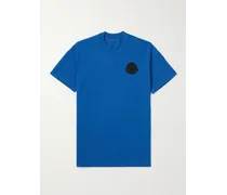 Moncler T-shirt in jersey di cotone con logo applicato Blu