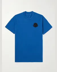 Moncler T-shirt in jersey di cotone con logo applicato Blu