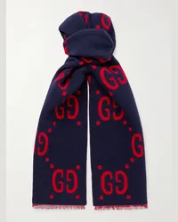 Gucci Sciarpa in misto lana e seta con logo jacquard Blu