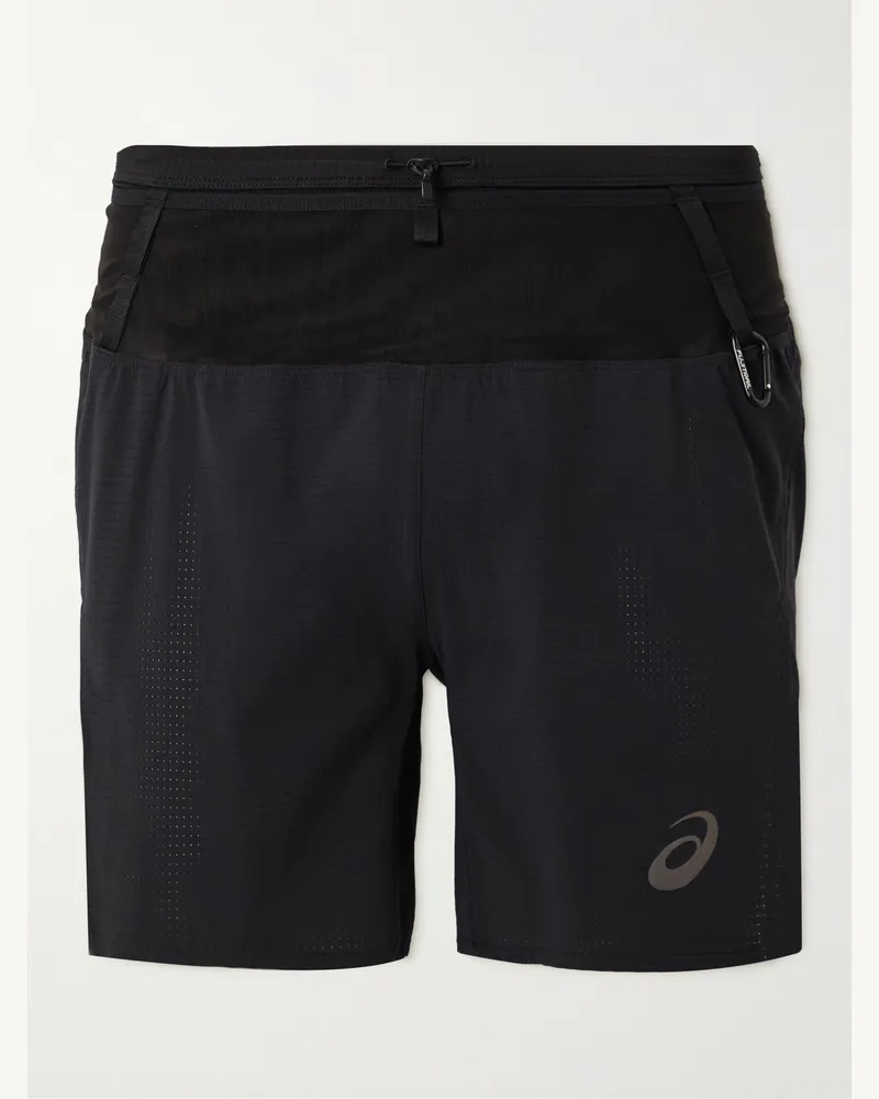 Asics Shorts a gamba dritta in mesh e shell stretch traforati Fujitrail Nero