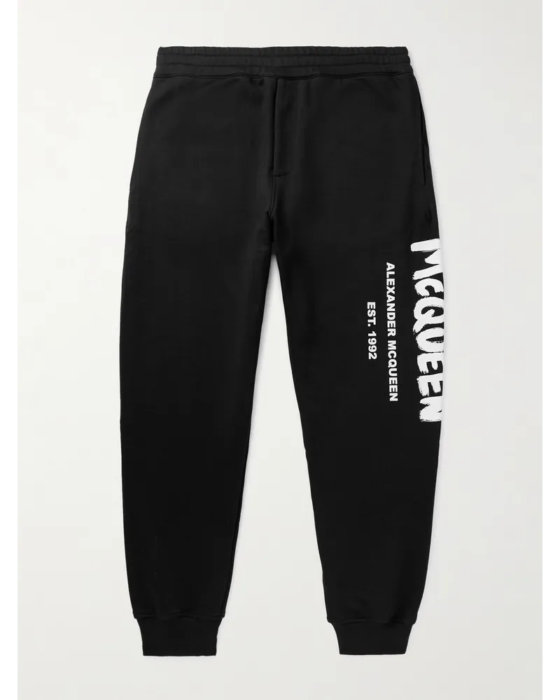 Alexander McQueen Pantaloni sportivi a gamba affusolata in jersey di cotone loopback con logo stampato Nero