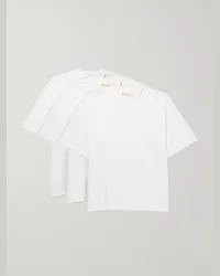 Marni Confezione da tre T-shirt in jersey di cotone con logo ricamato Bianco