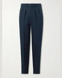 Tom Ford Pantaloni a gamba affusolata in cotone con pinces Blu