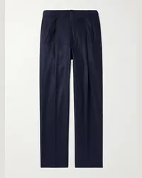 Loro Piana Pantaloni a gamba dritta in misto lana e cashmere con pinces Joetsu Blu