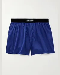 Tom Ford Boxer in raso di seta stretch con finiture in velluto Blu