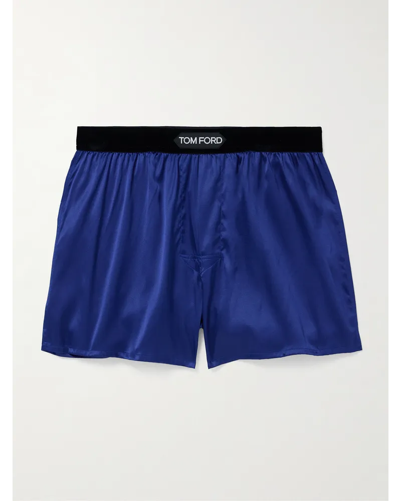 Tom Ford Boxer in raso di seta stretch con finiture in velluto Blu