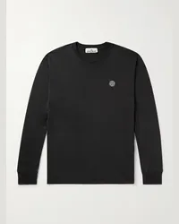 Stone Island Maglia in jersey di cotone tinta in capo con logo applicato Nero