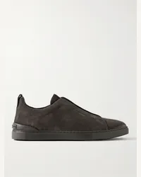 Ermenegildo Zegna Sneakers slip-on in camoscio Triple Stitch Marrone