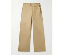 Pantaloni chino a gamba larga in drill di cotone con logo ricamato
