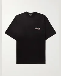 Balenciaga T-shirt oversize in jersey di cotone con logo ricamato Nero