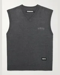 Neighborhood Gilet in misto cotone con logo ricamato Grigio