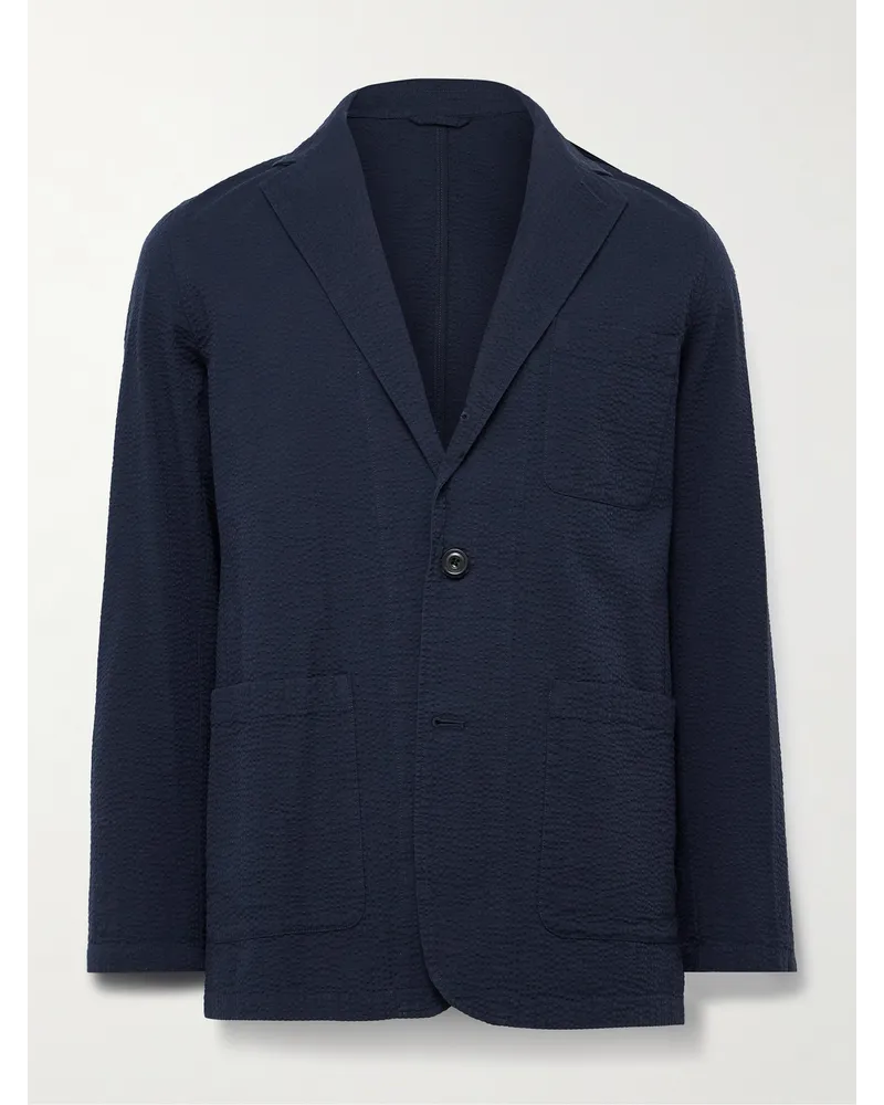 Hartford Blazer destrutturato in cotone seersucker Jobby Blu