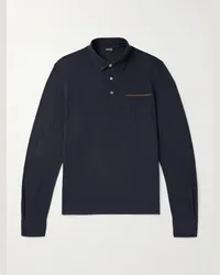 Ermenegildo Zegna Polo slim-fit in cotone piqué con finiture in camoscio Blu