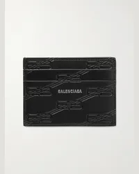 Balenciaga Logo-Print Monogrammed Leather Cardholder Nero