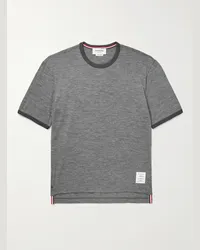 Thom Browne T-shirt in jersey di misto lana con finiture in gros-grain e logo applicato Grigio