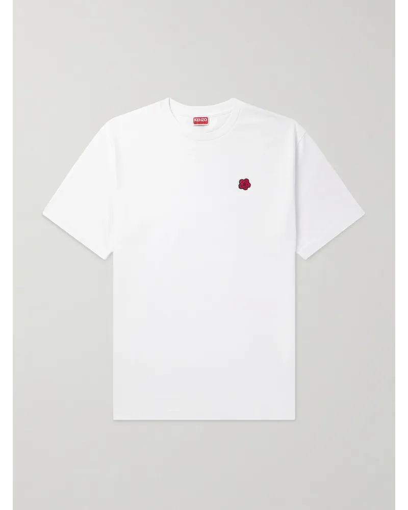 Kenzo T-shirt in jersey di cotone con logo applicato Bianco