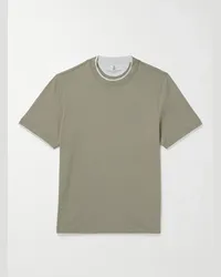 Brunello Cucinelli T-shirt in jersey di cotone a strati Verde