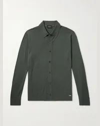 Brioni Cardigan slim-fit in lana con logo applicato Verde