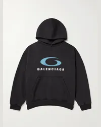 Balenciaga Felpa oversize in jersey di cotone con cappuccio e logo Nero