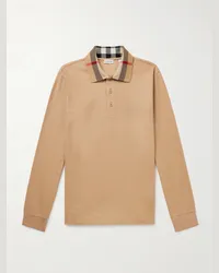 Burberry Polo in cotone piqué con colletto a quadri Neutri