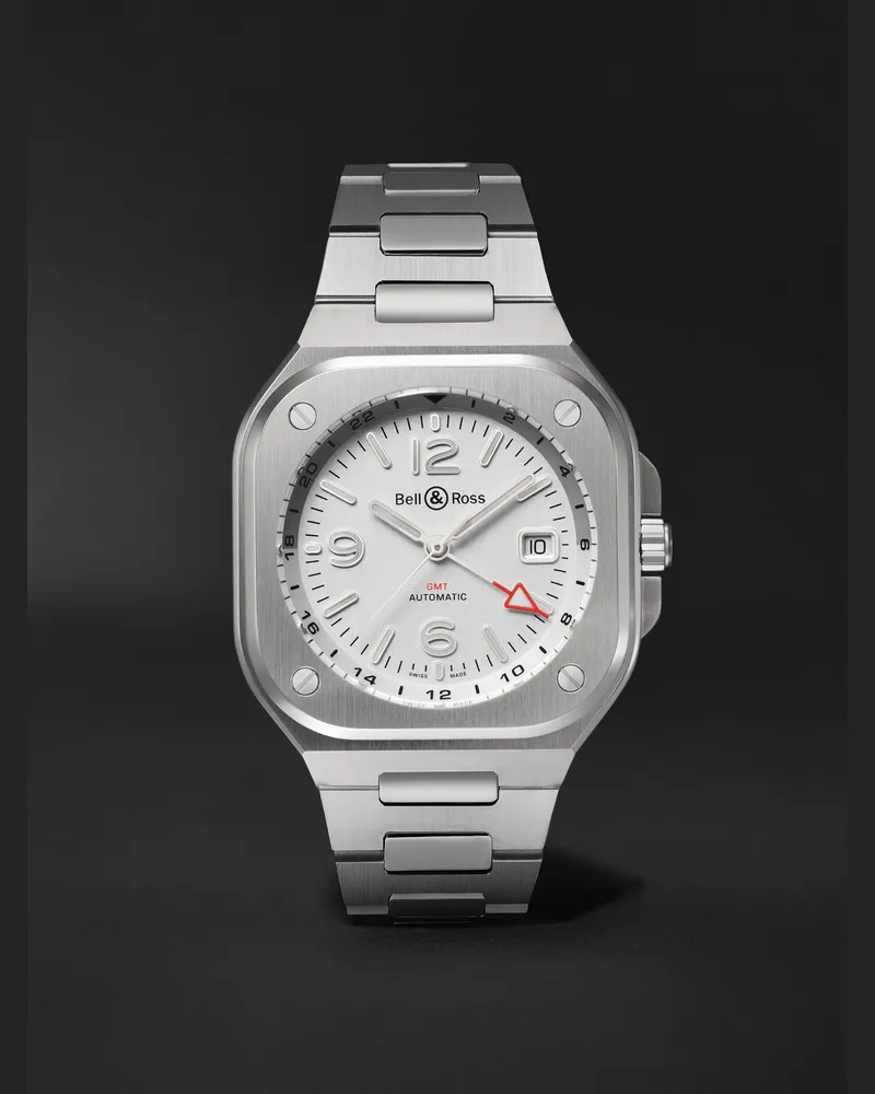 Bell & Ross Orologio automatico 41 mm in acciaio inossidabile BR 05 GMT, N. rif. BR05G-SI-ST/SST Bianco