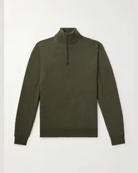 Ralph Lauren Pullover slim-fit in cashmere con finiture in camoscio e mezza zip Verde