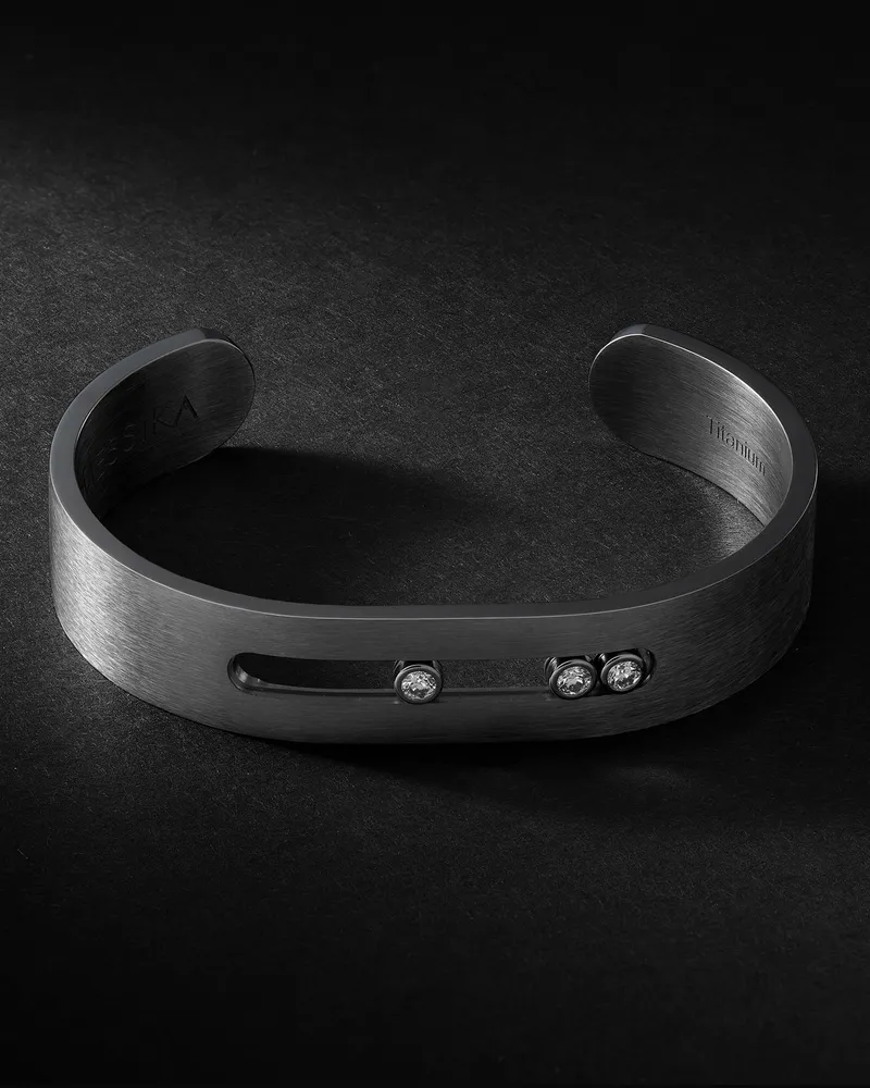 Messika Bracciale rigido in titanio colore grafite e diamanti Move Grigio