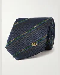 Gucci Cravatta in seta jacquard a righe con ricami, 7 cm Blu