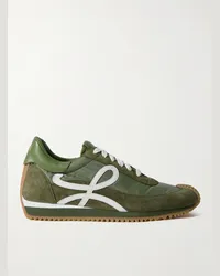 Loewe Sneakers in camoscio spazzolato e nylon con finiture in pelle Flow Runner Verde