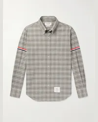 Thom Browne Camicia in flanella di cotone a quadri con finiture in gros-grain e logo applicato Grigio