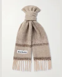 Acne Studios Sciarpa in misto alpaca a righe con logo applicato e frange Vonkey Neutri