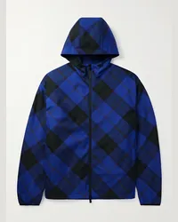 Burberry Giacca sportiva in twill a quadri con cappuccio e logo applicato Blu