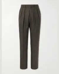 Tom Ford Pantaloni slim-fit in misto lana e seta con pinces Atticus Marrone