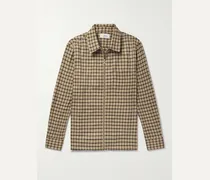 Overshirt in drill di misto lana vergine a quadri con zip