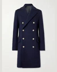 Balmain Cappotto doppiopetto in feltro di misto lana Blu