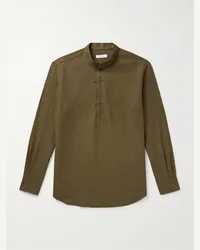 Loro Piana Camicia in misto lana vergine e cashmere con collo alla coreana Elia Verde