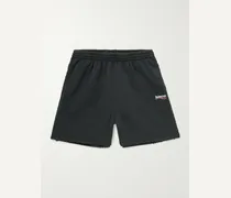Balenciaga Shorts a gamba larga in jersey di cotone effetto invecchiato con logo ricamato Nero
