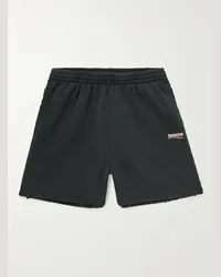 Balenciaga Shorts a gamba larga in jersey di cotone effetto invecchiato con logo ricamato Nero