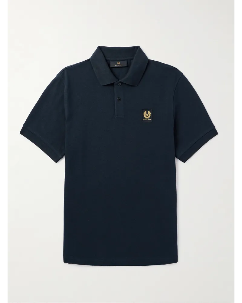 Belstaff Polo in cotone piqué con logo applicato Blu