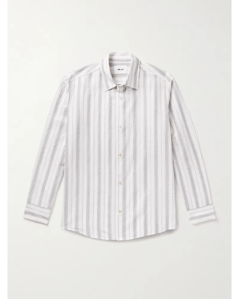 NN 07 Camicia in misto lino e cotone a righe Freddy 5327 Bianco