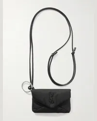 Saint Laurent Pochette trapuntata in nylon imbottito con finiture in pelle e logo applicato Cassandre Nero