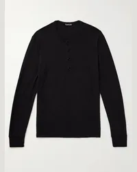 Tom Ford Maglia henley slim-fit in jersey di misto lyocell e cotone Nero