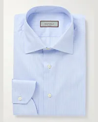 Canali Camicia in twill di cotone a righe con collo alla francese Blu