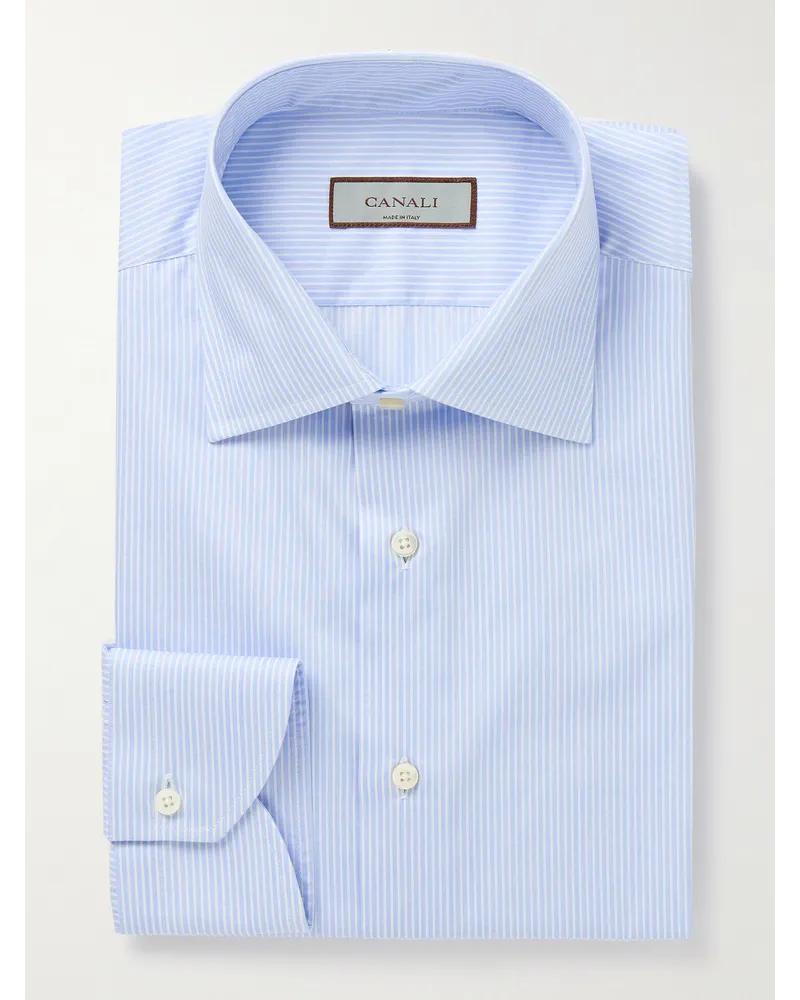 Canali Camicia in twill di cotone a righe con collo alla francese Blu