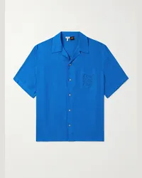 Loewe Paula's Ibiza Camicia in lino con colletto convertibile e logo ricamato Blu