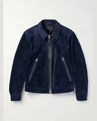 Tom Ford Bomber in camoscio con finiture in pelle Blu