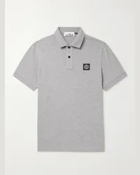 Stone Island Polo in misto cotone piqué con logo applicato Grigio